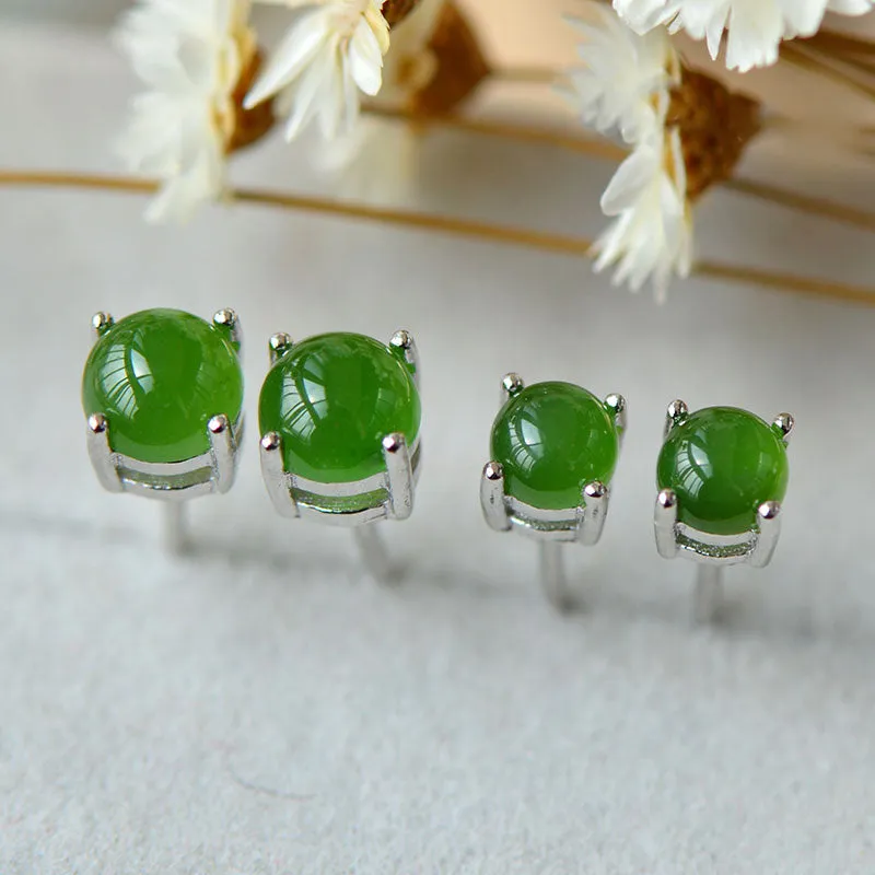 Green Jade Stud Earrings in Sterling Silver Handmade Jewelry Accessories Gifts for Women