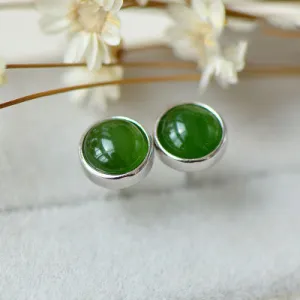 Green Jade Stud Earrings in Sterling Silver Handmade Jewelry Accessories Gifts for Women