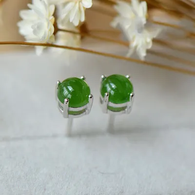 Green Jade Stud Earrings in Sterling Silver Handmade Jewelry Accessories Gifts for Women