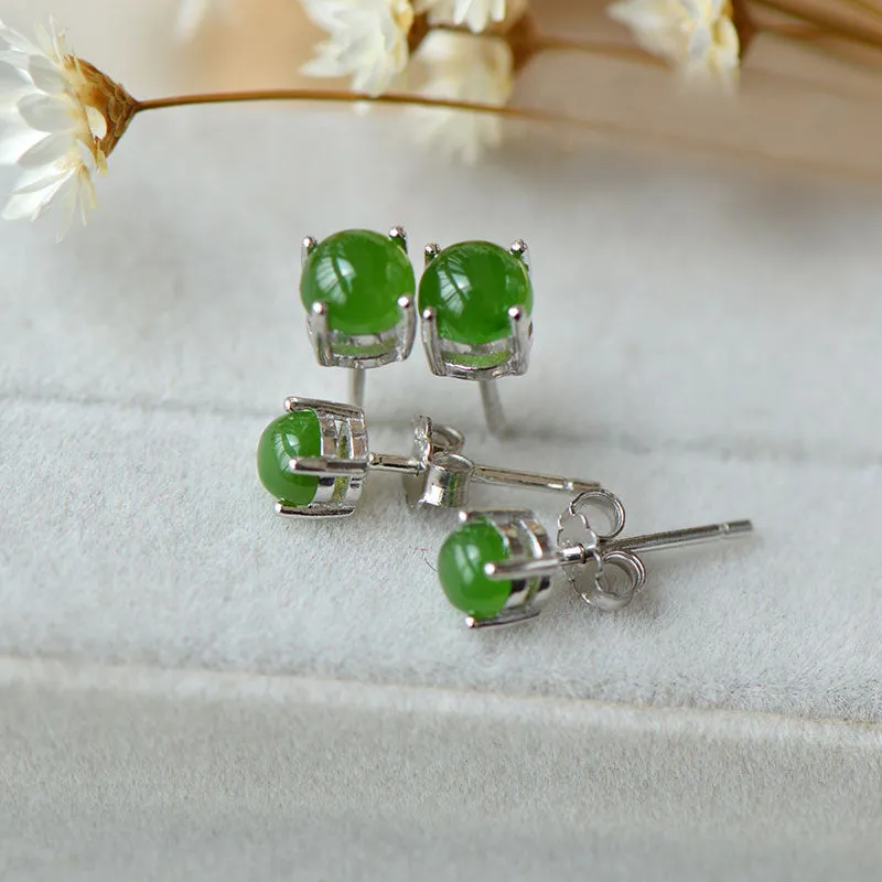 Green Jade Stud Earrings in Sterling Silver Handmade Jewelry Accessories Gifts for Women