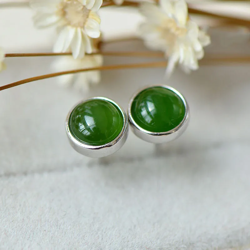 Green Jade Stud Earrings in Sterling Silver Handmade Jewelry Accessories Gifts for Women