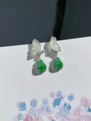 Green Jade Teardrop Earrings (NJE207)