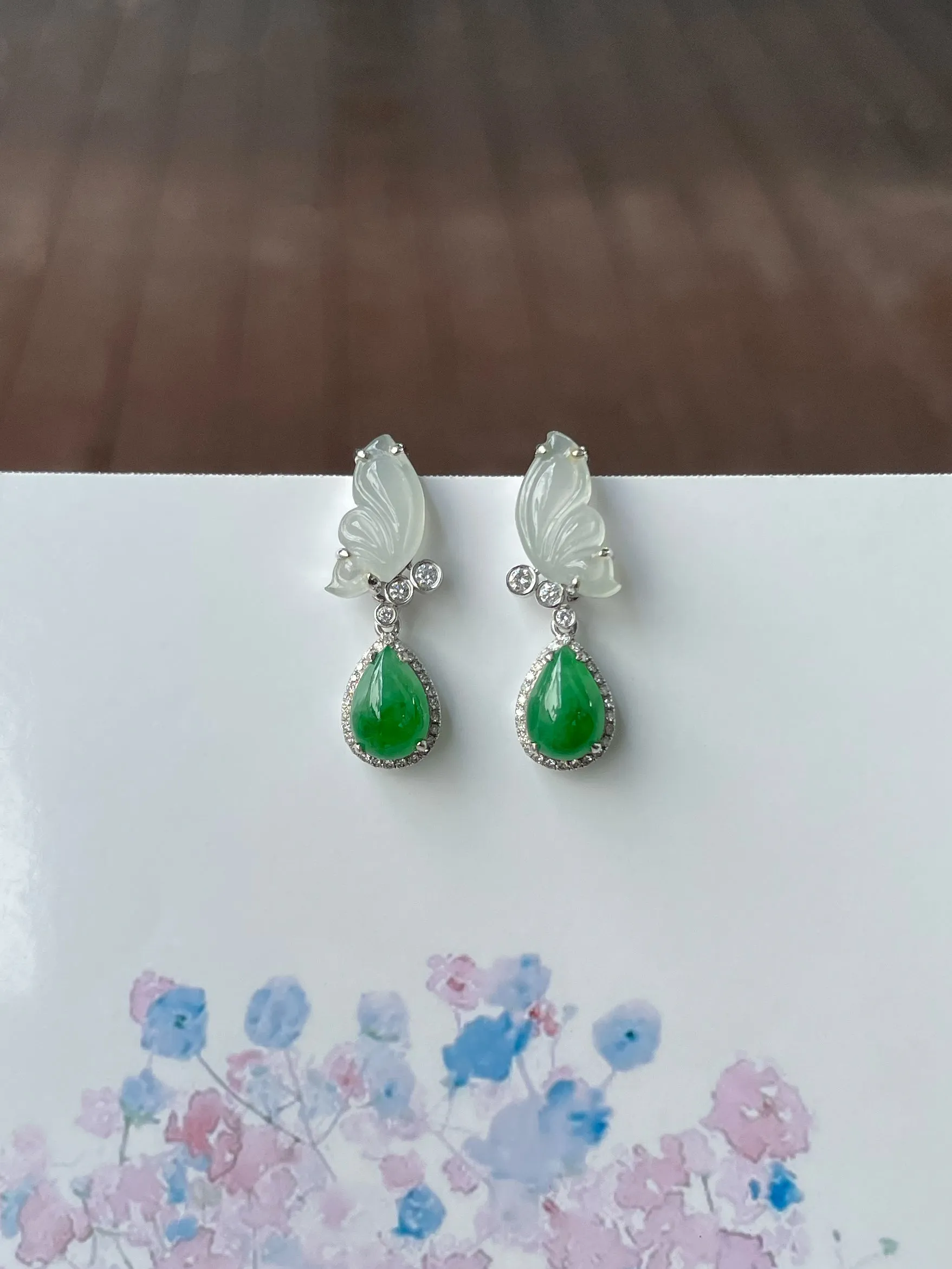 Green Jade Teardrop Earrings (NJE207)