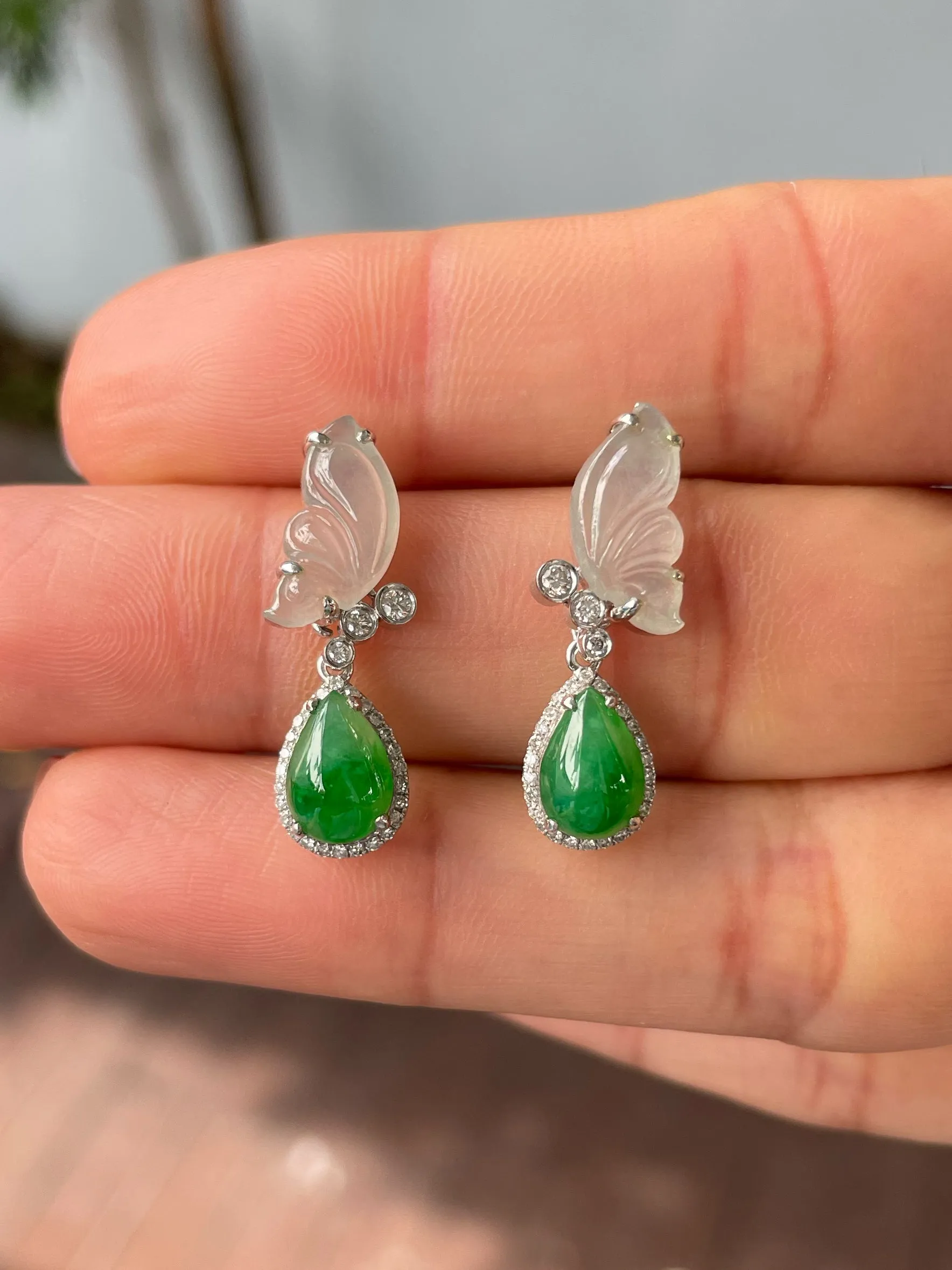 Green Jade Teardrop Earrings (NJE207)