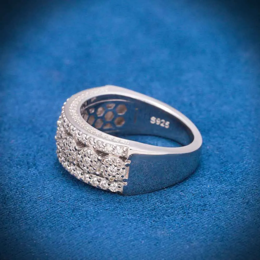 Halo Cluster Channel Set Moissanite Ring 14K Gold