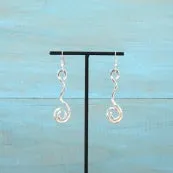Hammered Tulip Dangle Earrings Silver Tone