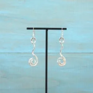 Hammered Tulip Dangle Earrings Silver Tone