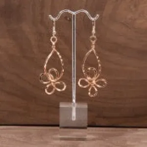 Hammered Twisted Daisy Dangle Earrings Rose Gold Tone
