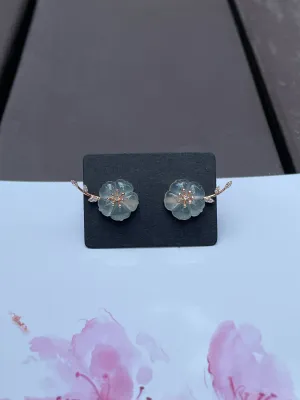 Icy Carved Jade Earrings - Plum Blossoms (NJE089)