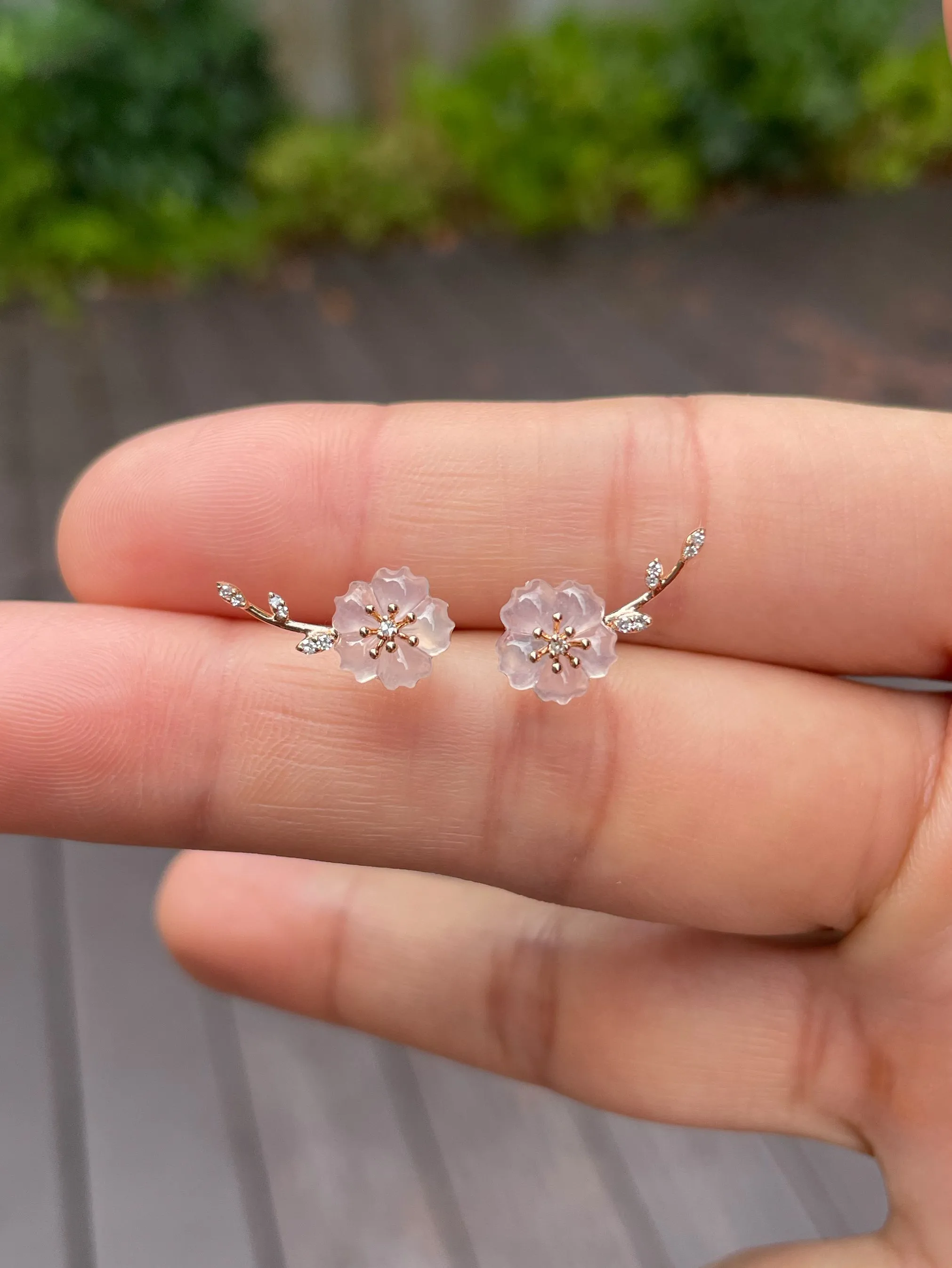 Icy Carved Jade Earrings - Plum Blossoms (NJE101)