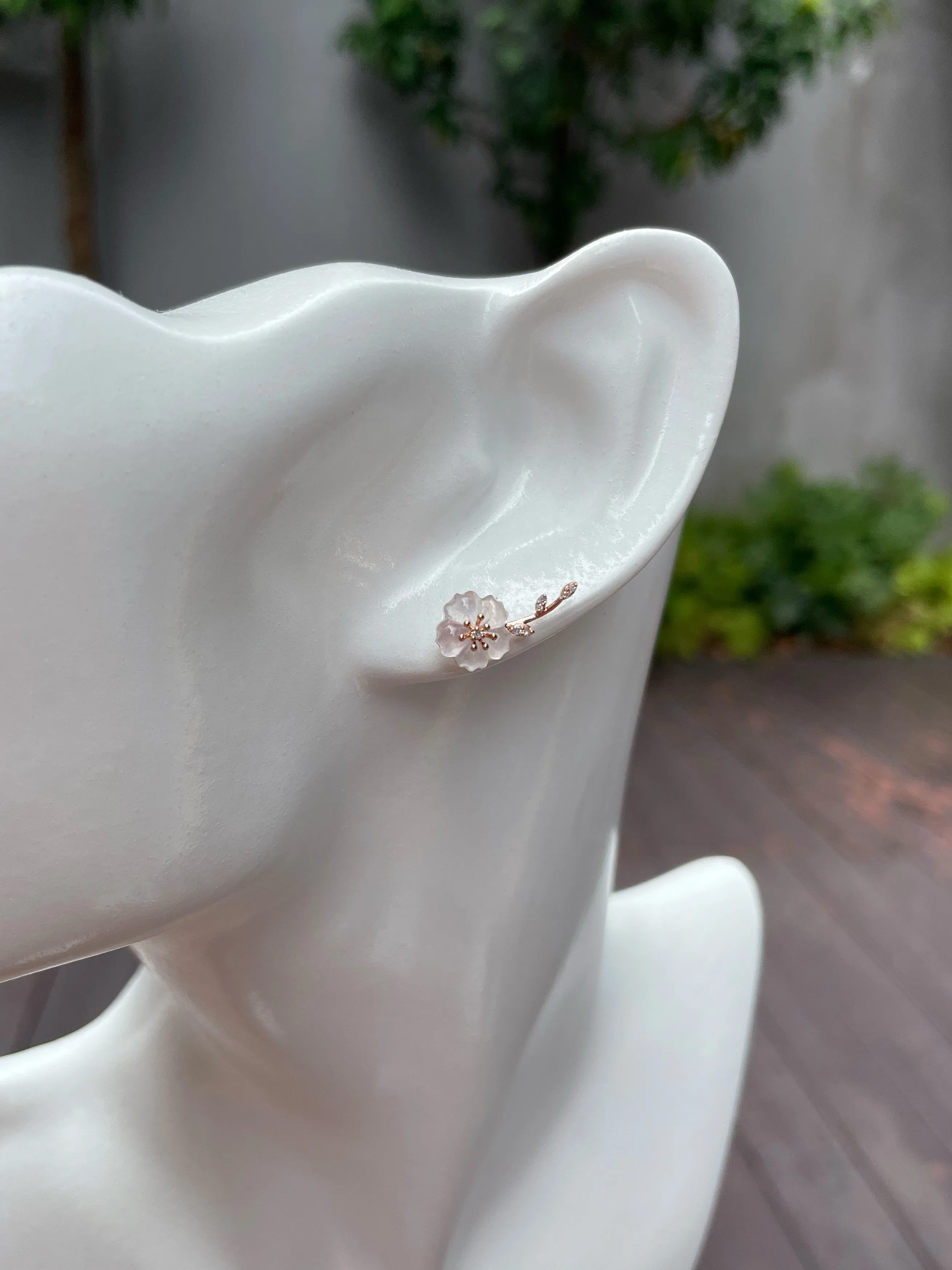 Icy Carved Jade Earrings - Plum Blossoms (NJE101)