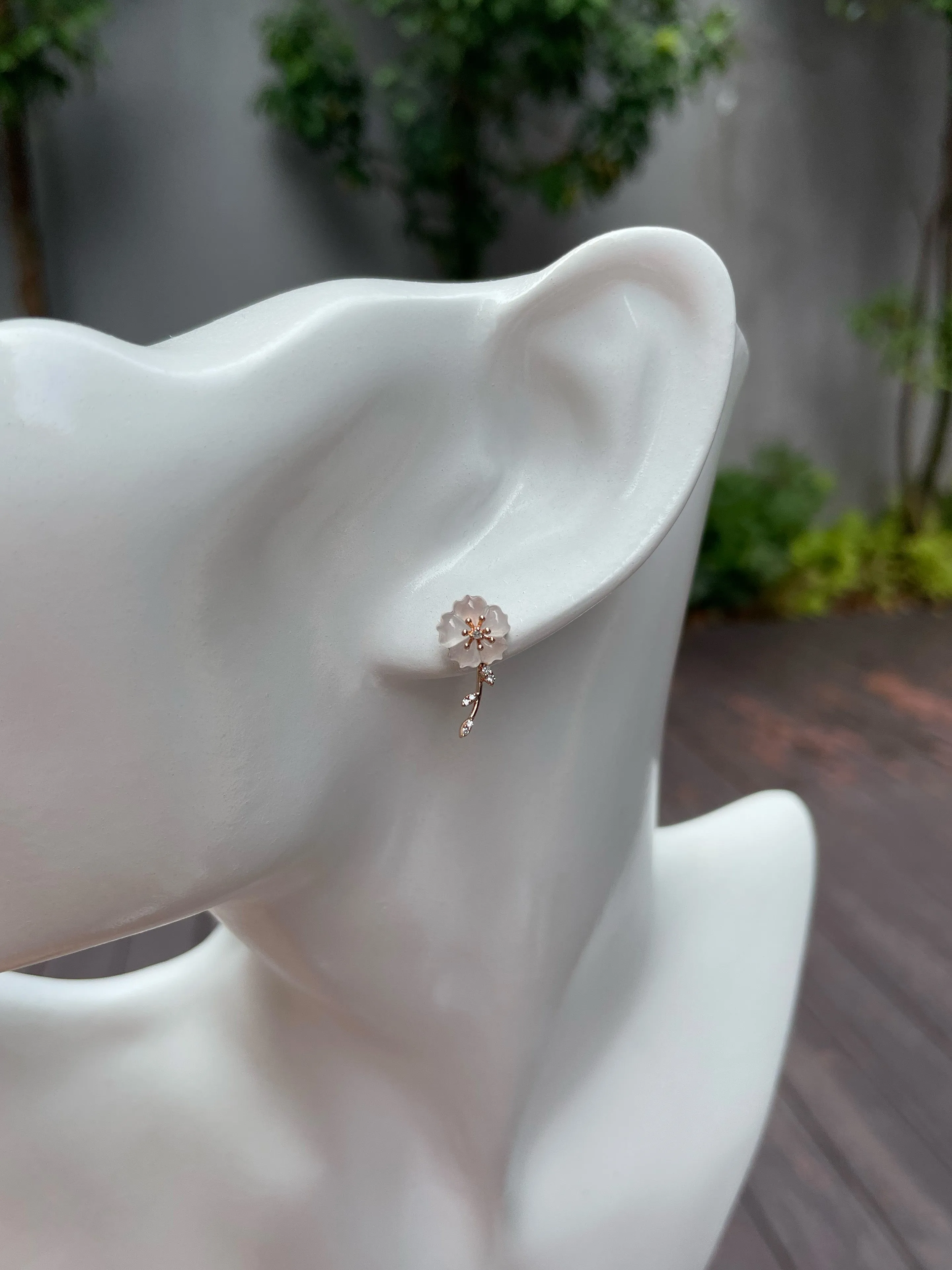 Icy Carved Jade Earrings - Plum Blossoms (NJE101)