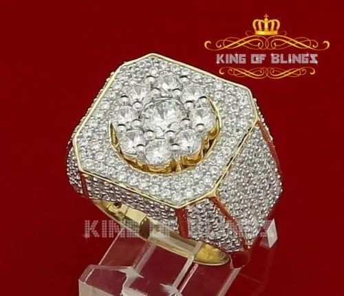 King Of Bling's 925 Yellow Silver Cubic Zirconia 8.50ct Men's Adjustable Ring From SZ 9 to 11