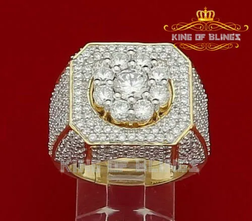 King Of Bling's 925 Yellow Silver Cubic Zirconia 8.50ct Men's Adjustable Ring From SZ 9 to 11