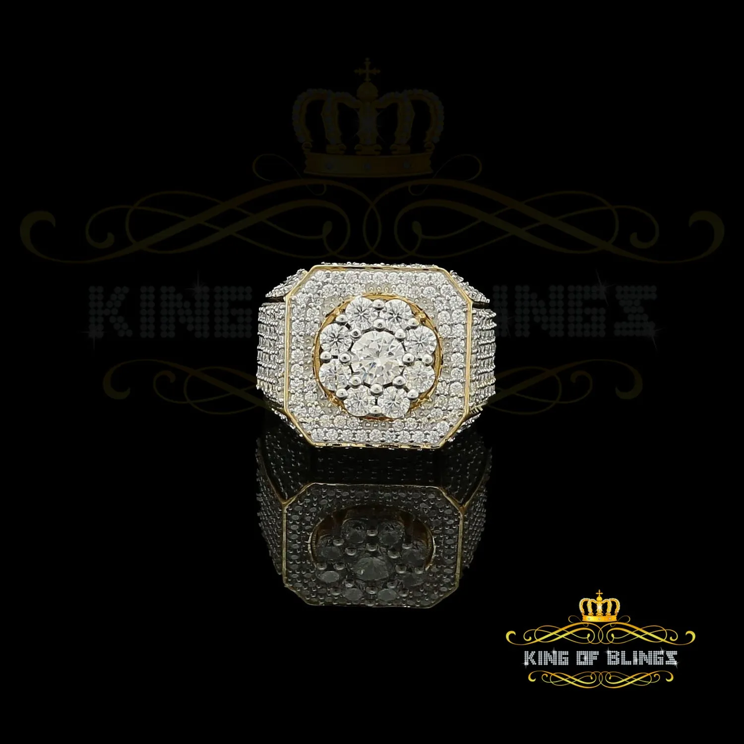 King Of Bling's 925 Yellow Silver Cubic Zirconia 8.50ct Men's Adjustable Ring From SZ 9 to 11