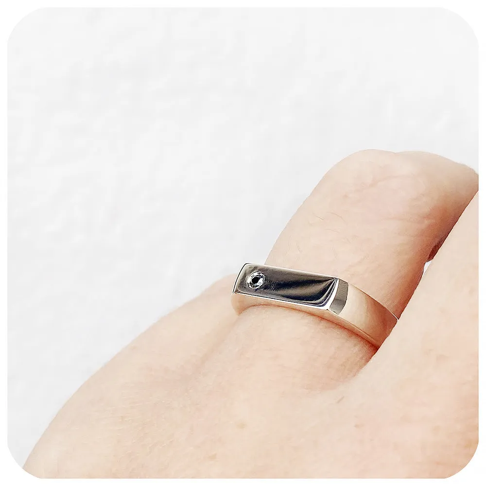 Logan, a Signet Ring with Black Moissanite