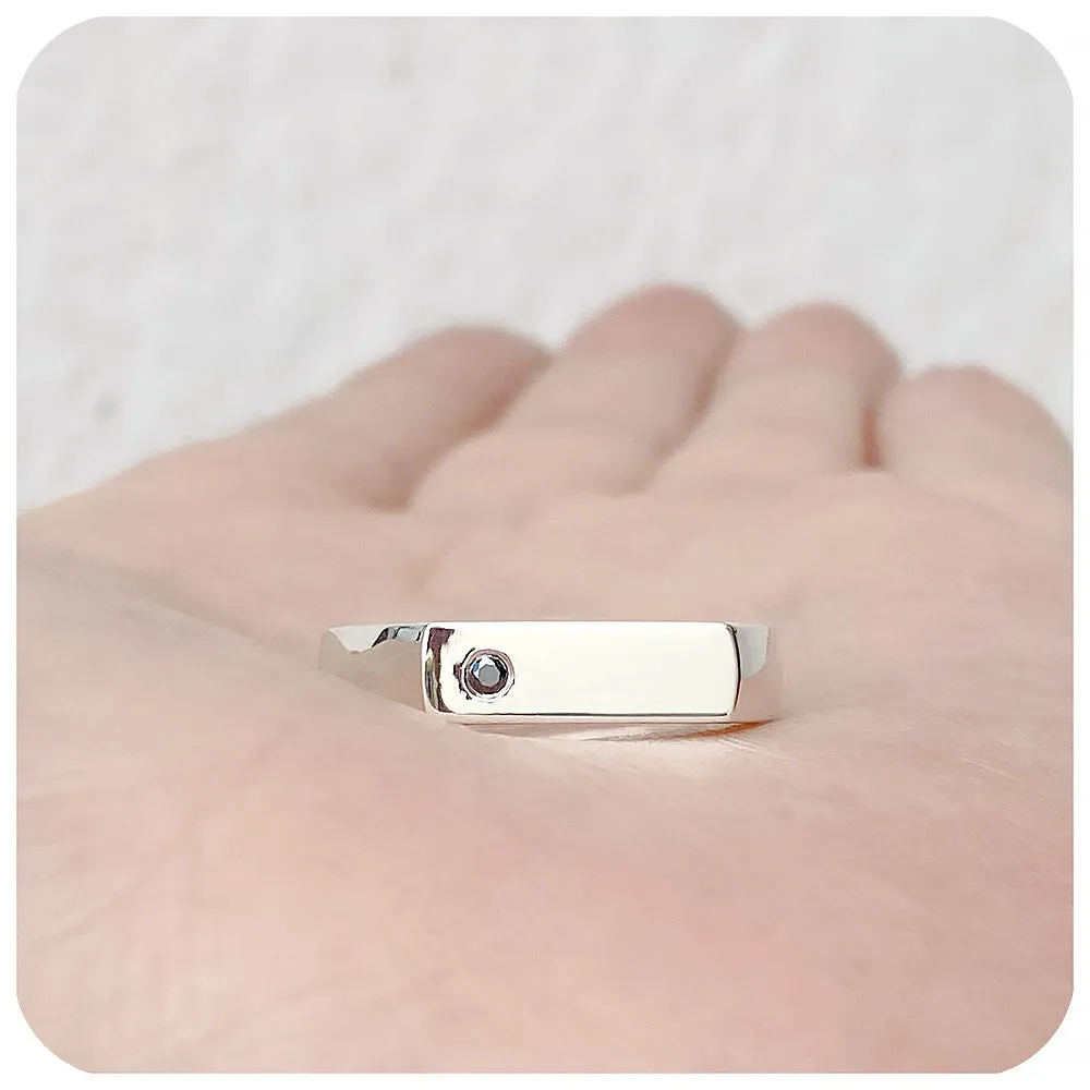 Logan, a Signet Ring with Black Moissanite