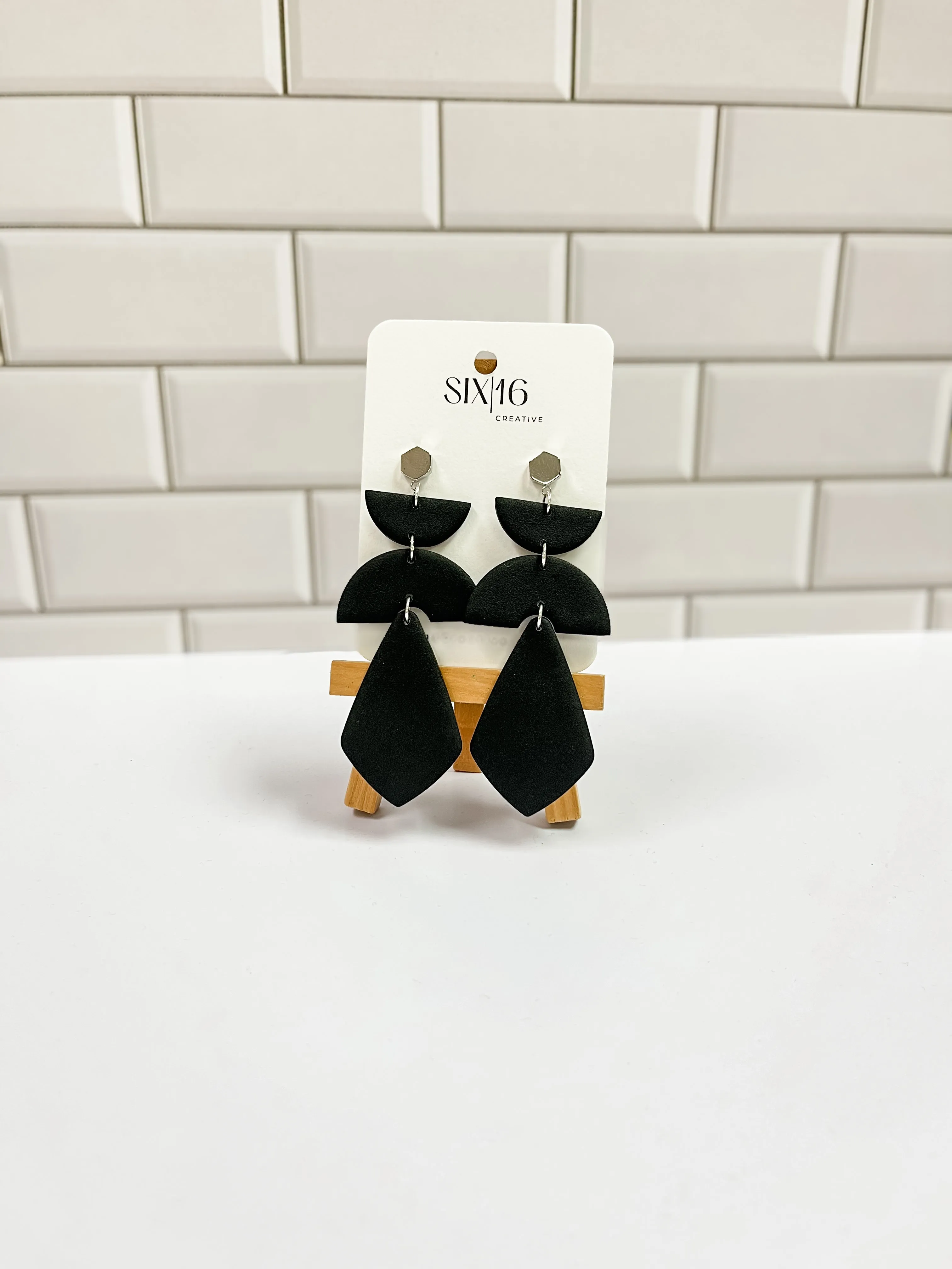 Long Black Polymer Clay Earrings
