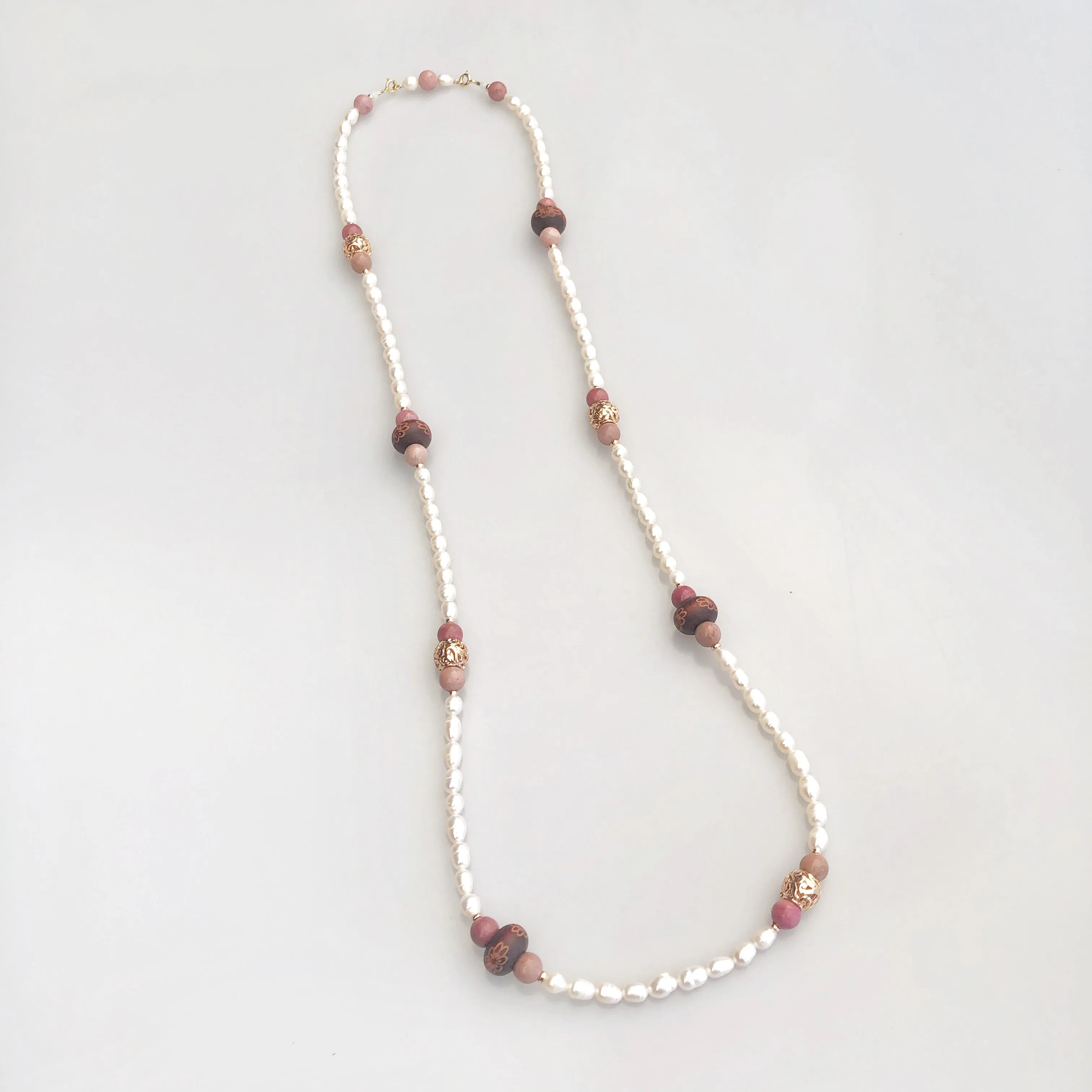 Multi-style Baroque Pearl Lariat Necklace Set with Red Tassels