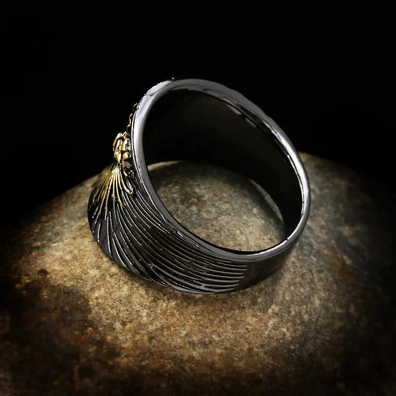 New Unique Black Gold Sun Flower Embossed Planets 925 Silver Ring Men's and Women's Rings To Attend Cocktail Party Jewelry33
