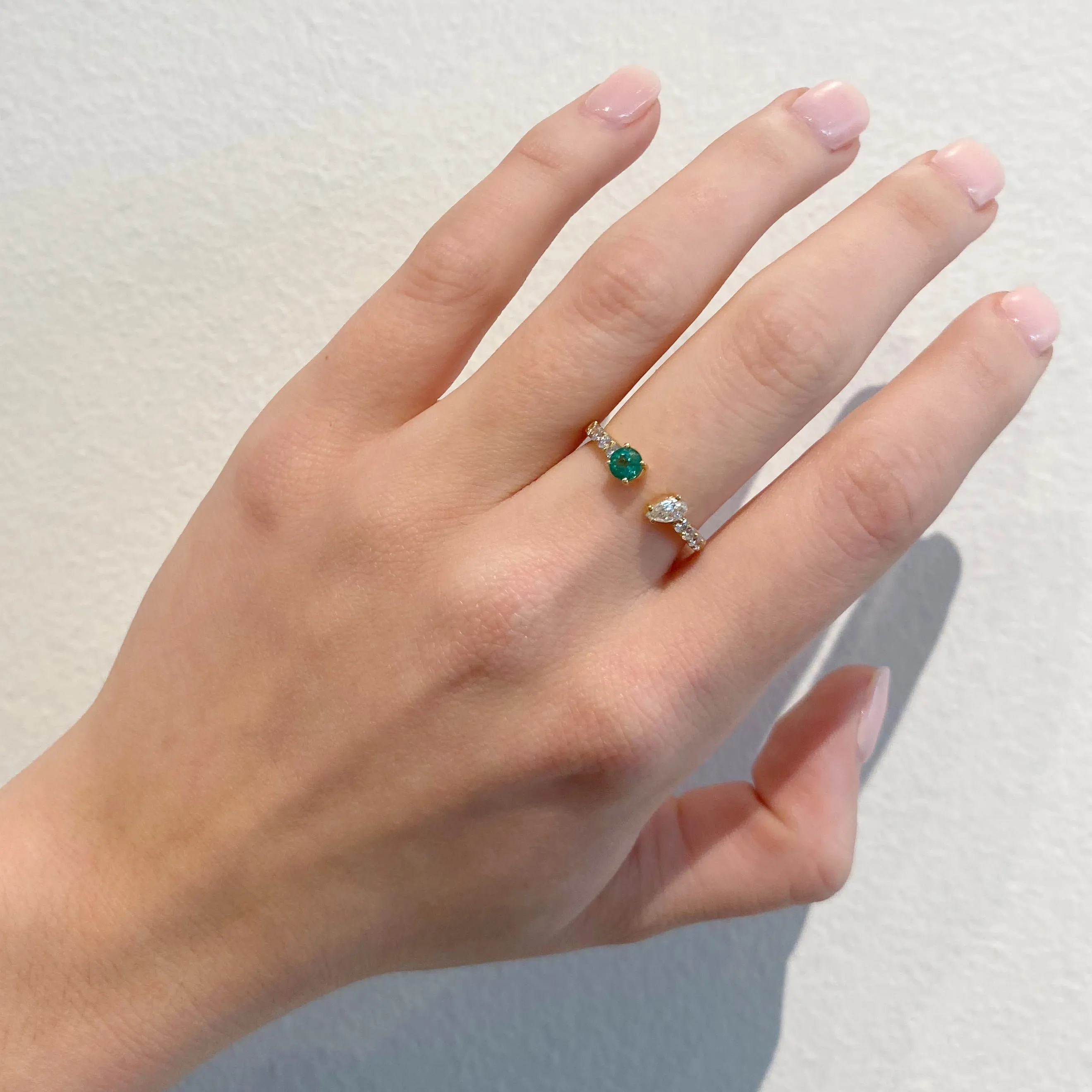 Open Diamond & Emerald Ring