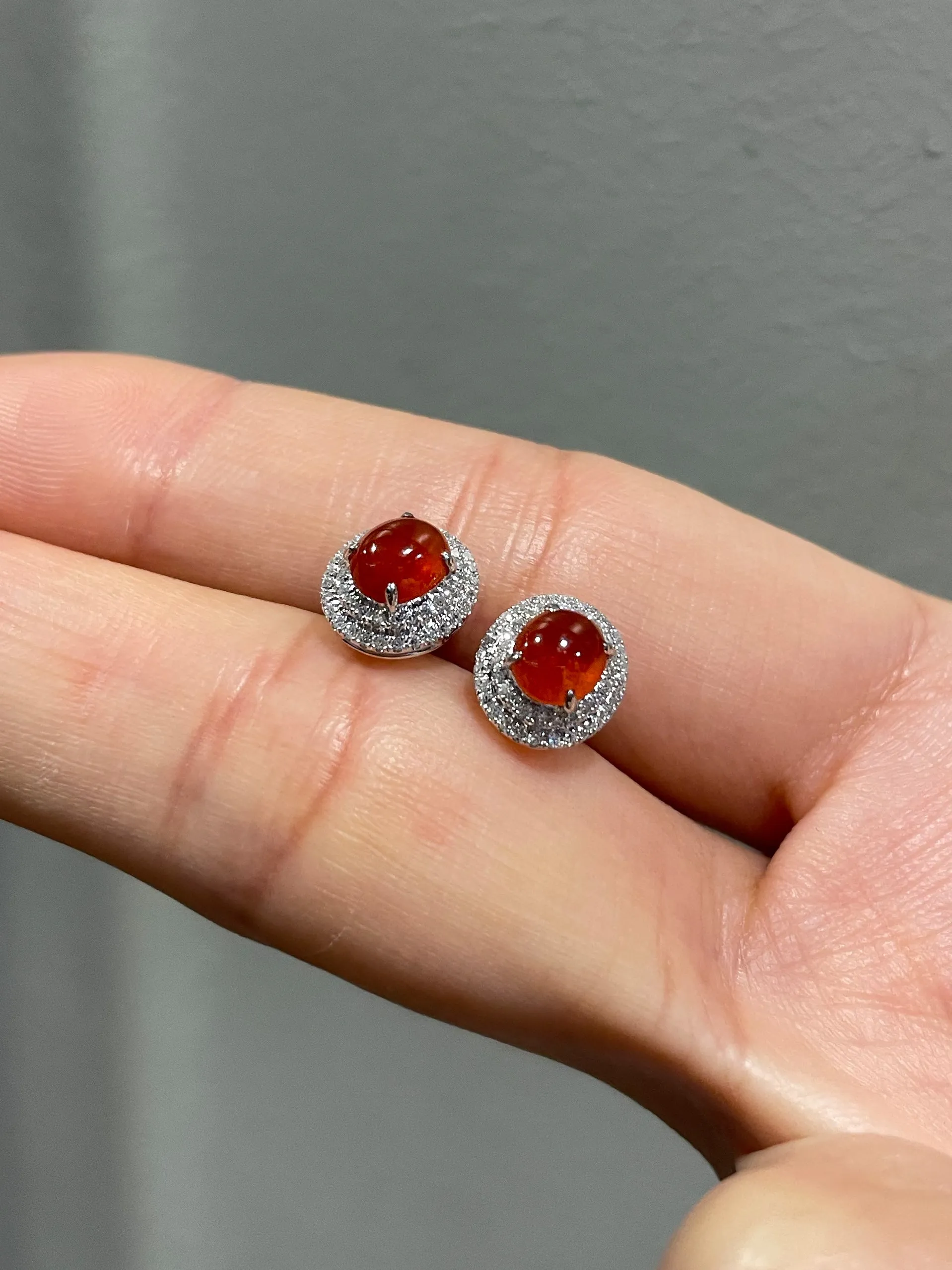 Orangy Red Jade Cabochon Earrings (NJE026)