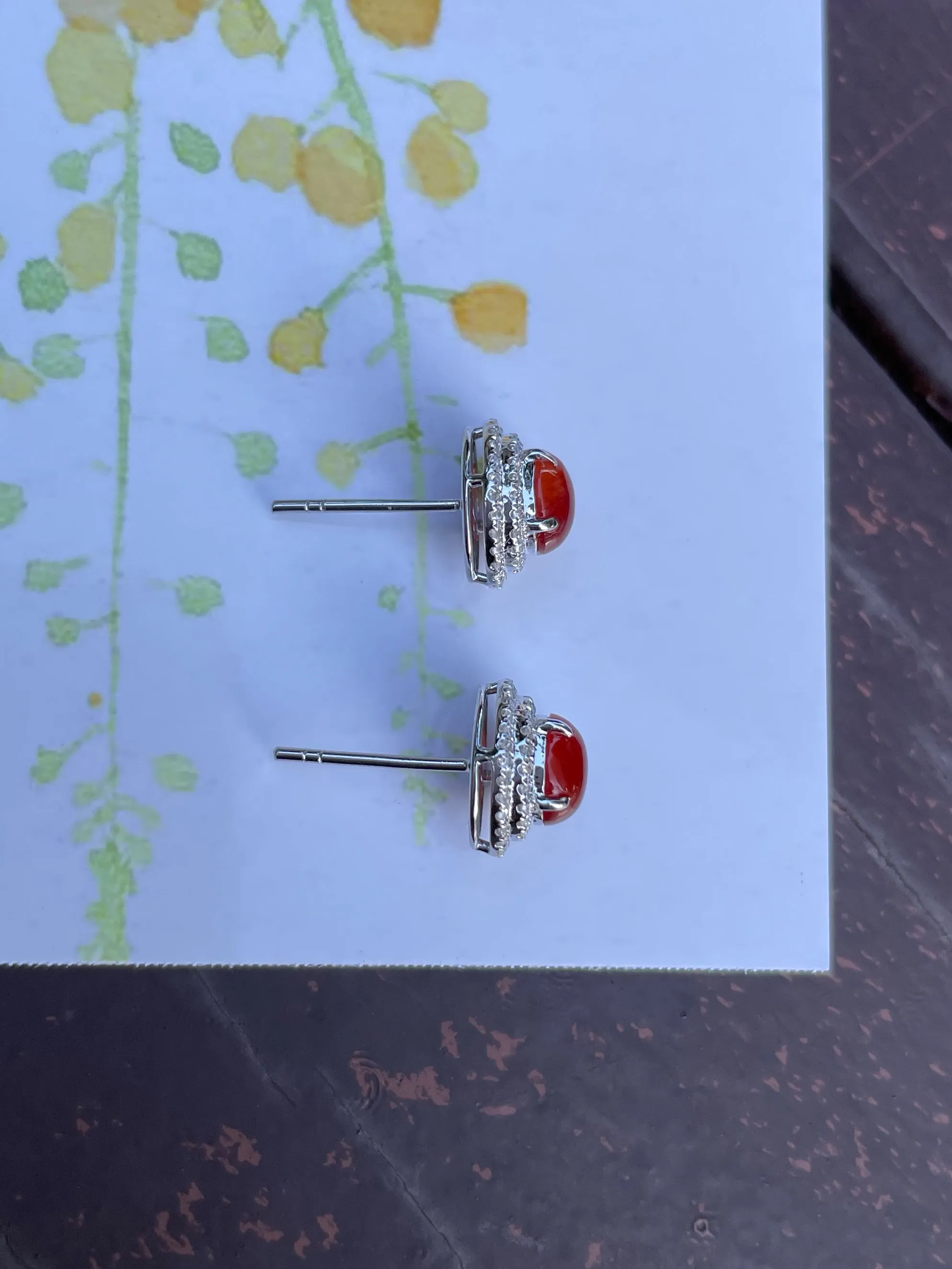 Orangy Red Jade Cabochon Earrings (NJE026)