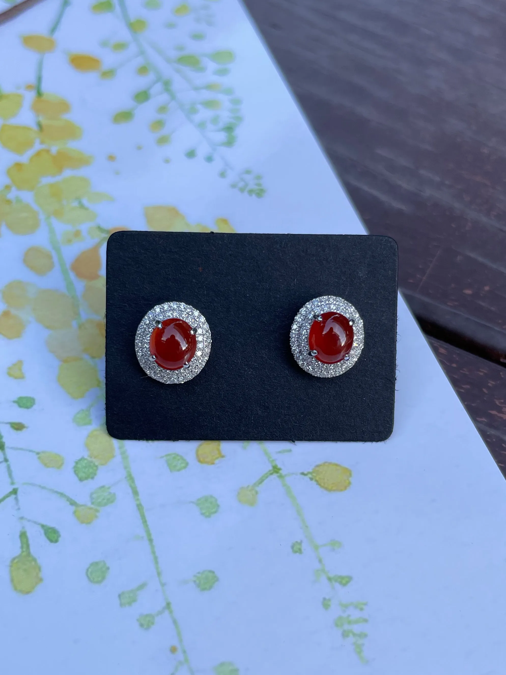 Orangy Red Jade Cabochon Earrings (NJE026)