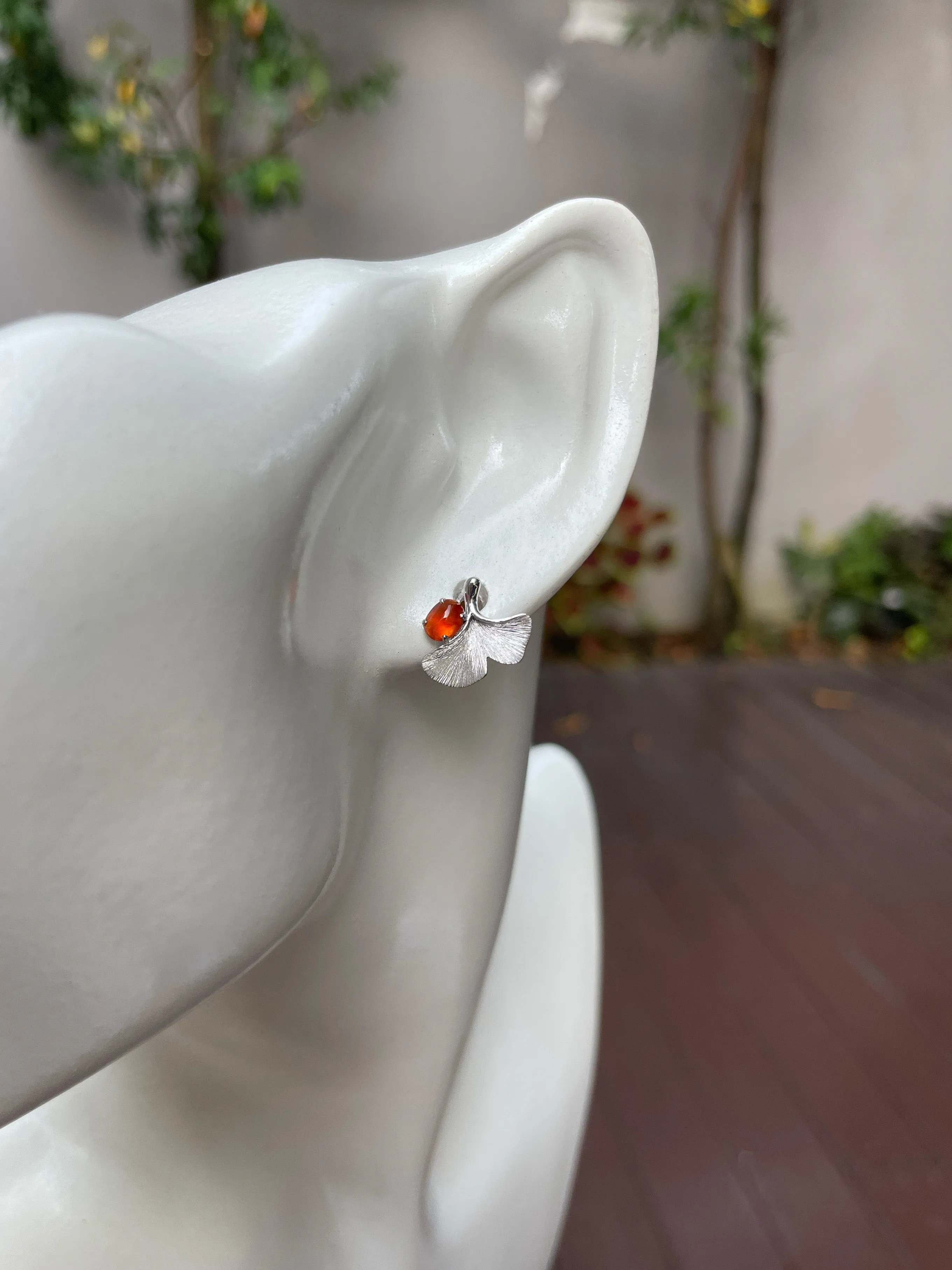 Orangy Red Jade Cabochon Earrings (NJE147)