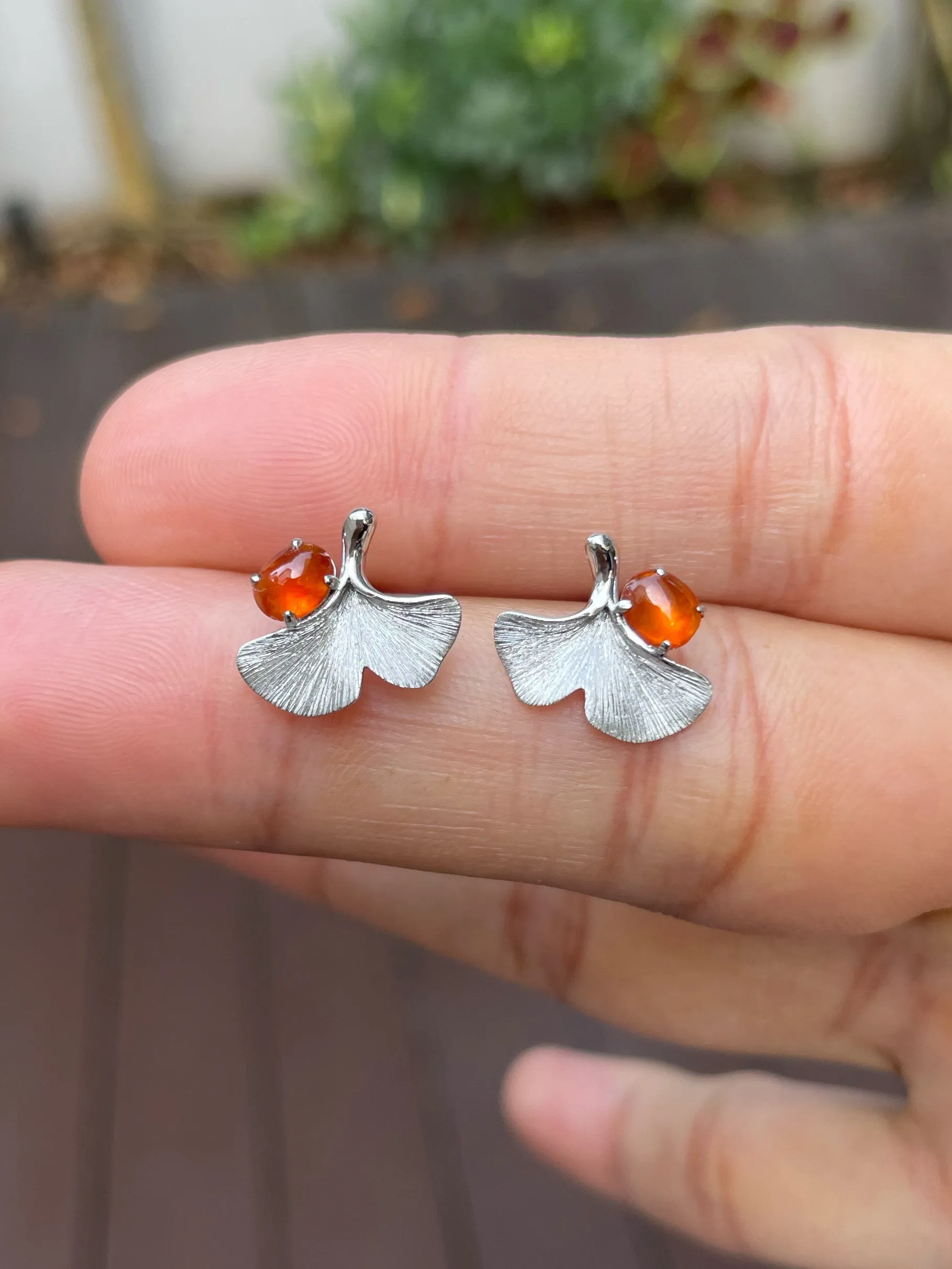Orangy Red Jade Cabochon Earrings (NJE147)