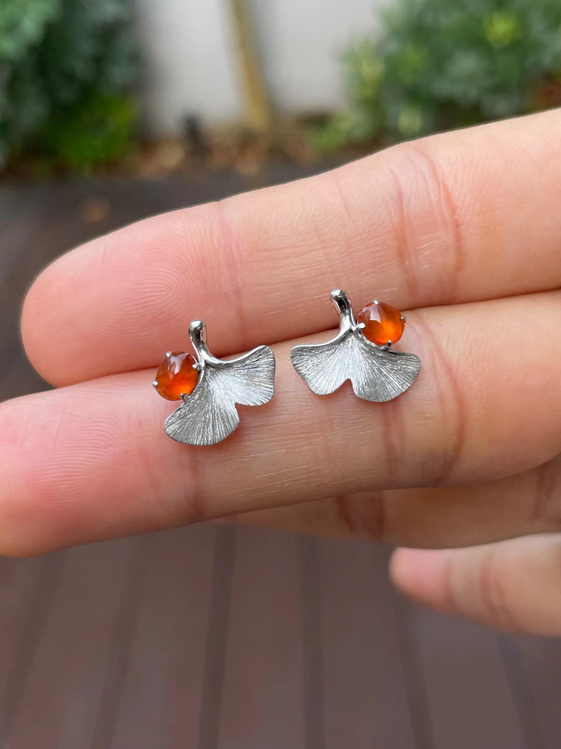 Orangy Red Jade Cabochon Earrings (NJE147)