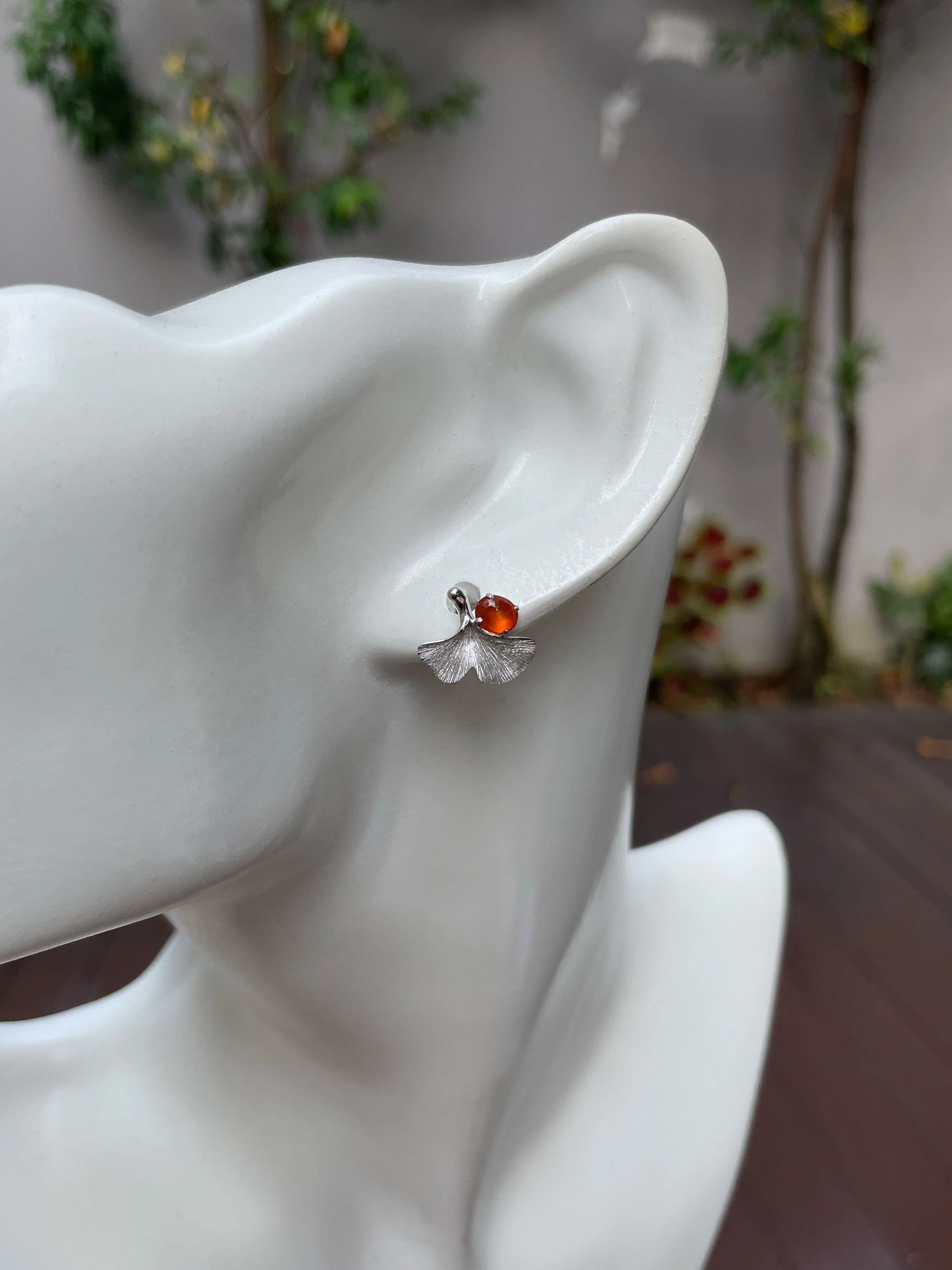 Orangy Red Jade Cabochon Earrings (NJE147)