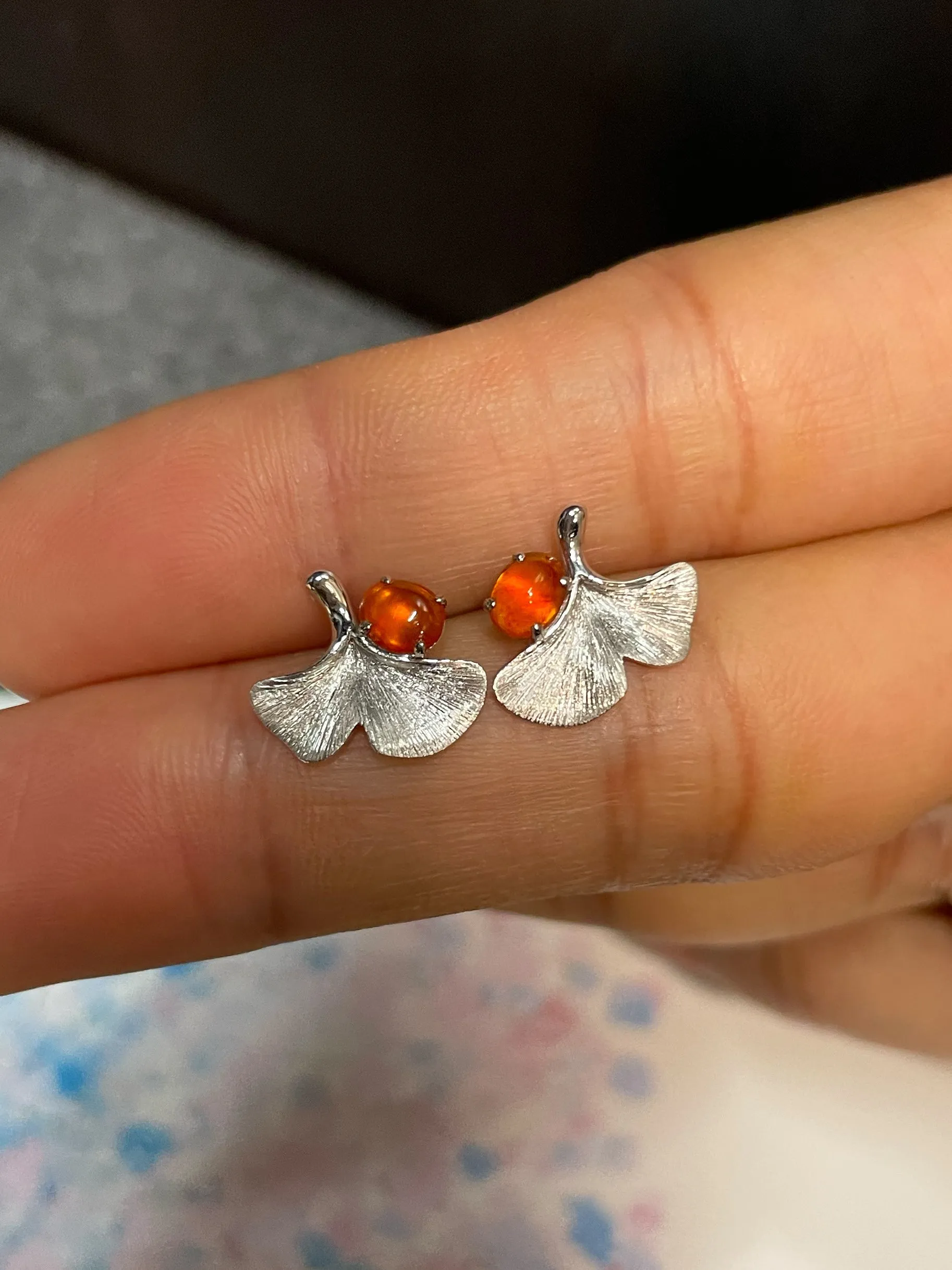 Orangy Red Jade Cabochon Earrings (NJE147)
