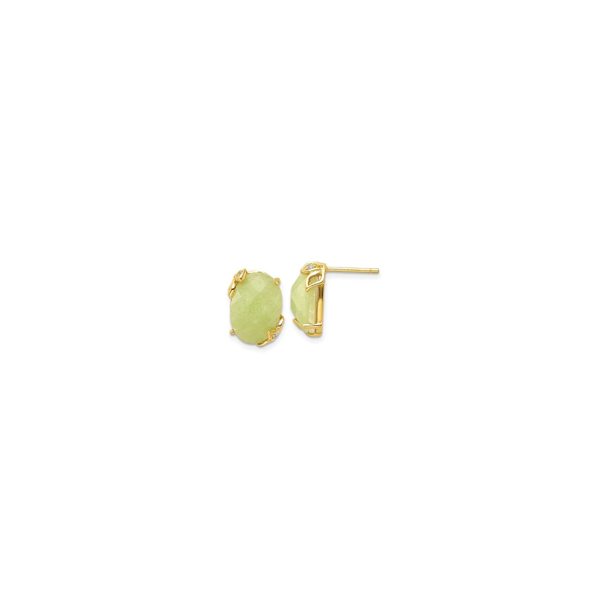 Oval Green Jadeite Stud Earrings (Silver)