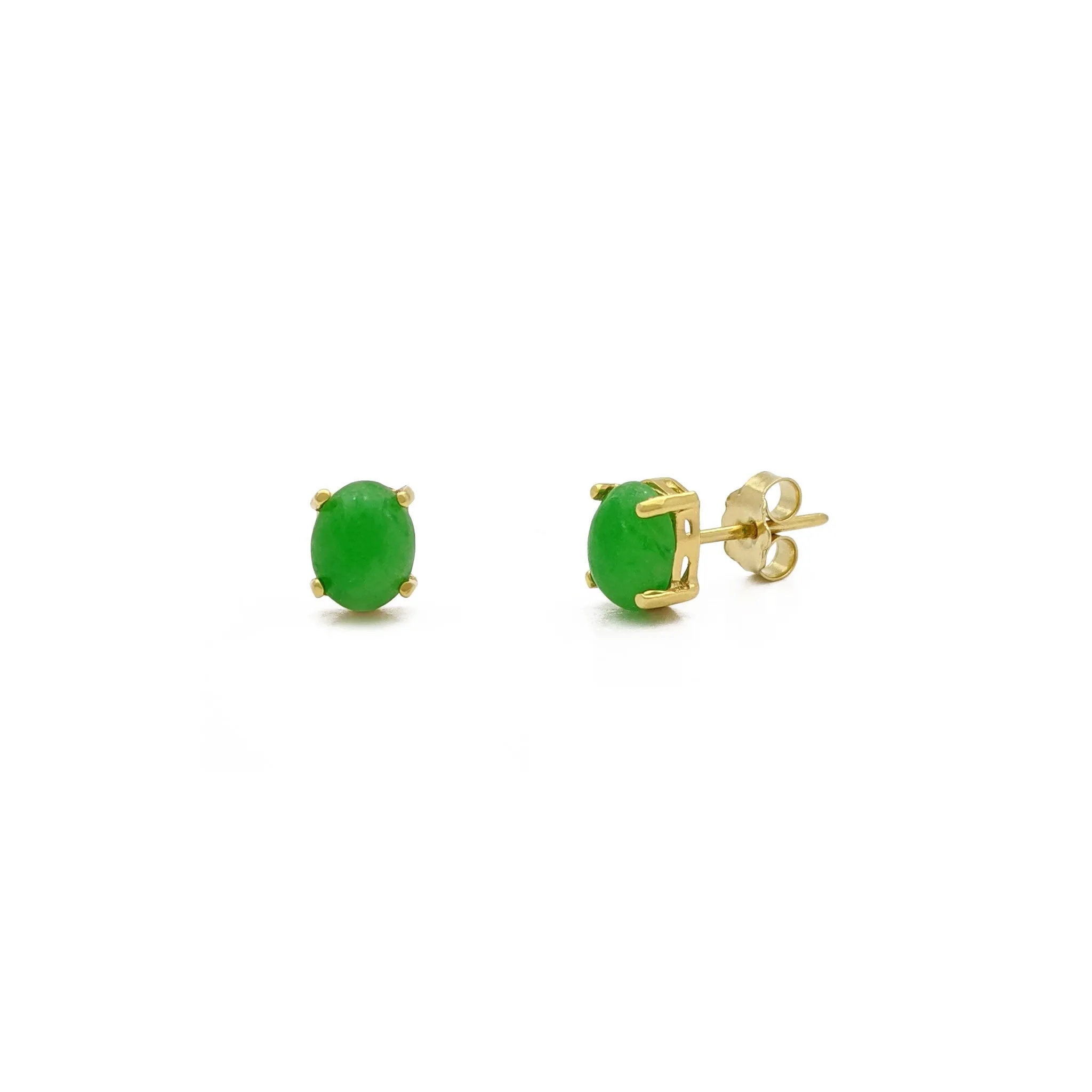 Oval Jade Stud Earrings (14K)