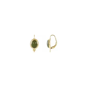 Oval Nephrite Jade Rope Framed Earrings (14K)