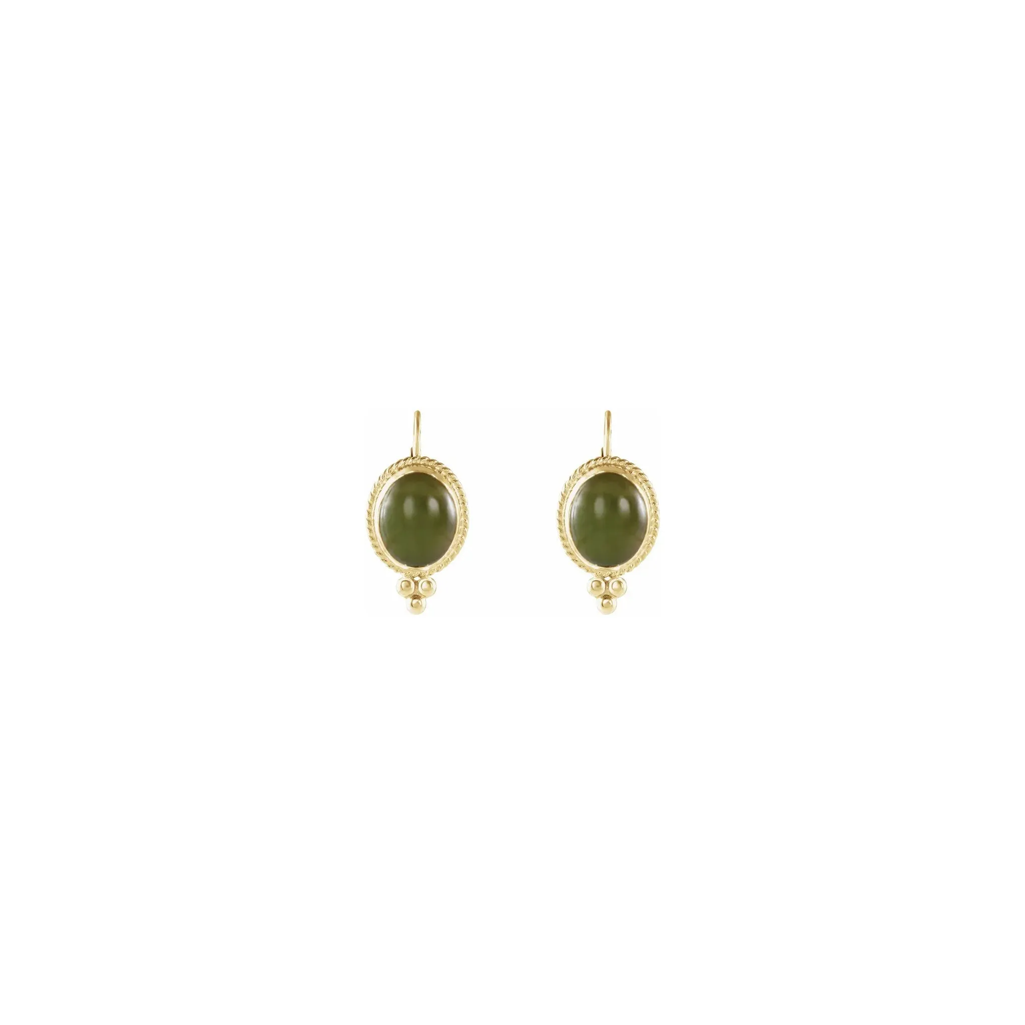 Oval Nephrite Jade Rope Framed Earrings (14K)