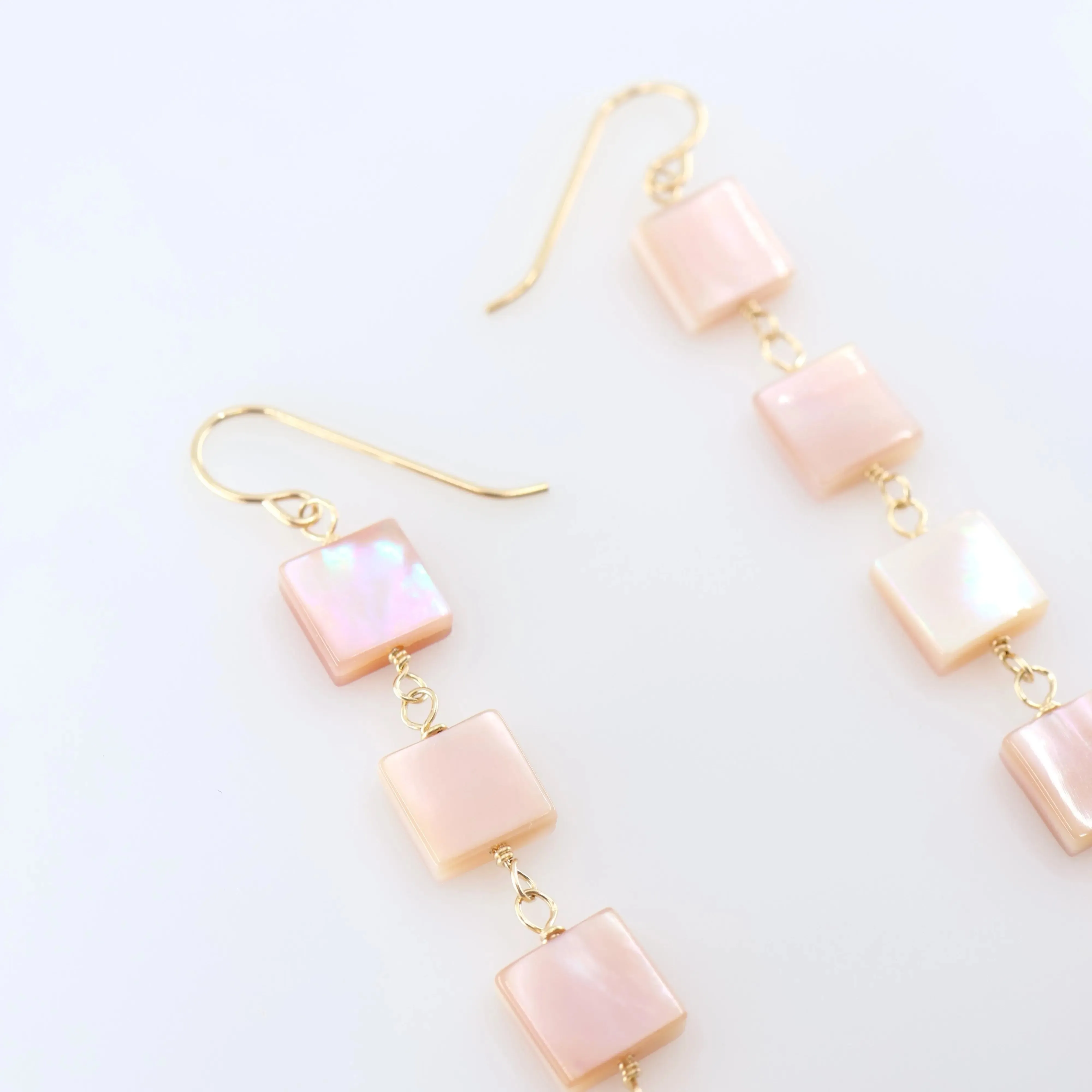 Pink Mother of Pearl Square Drop Earrings