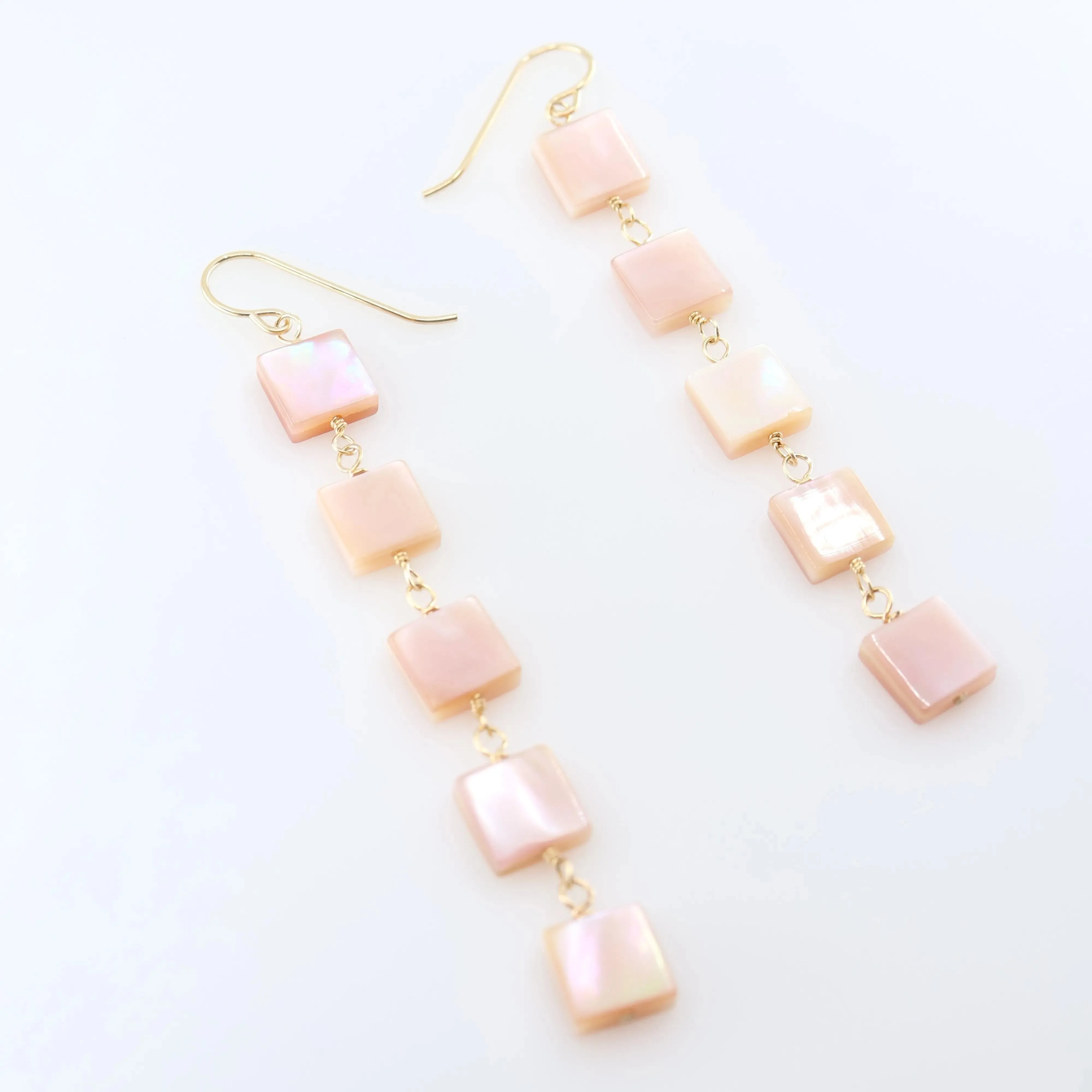Pink Mother of Pearl Square Drop Earrings