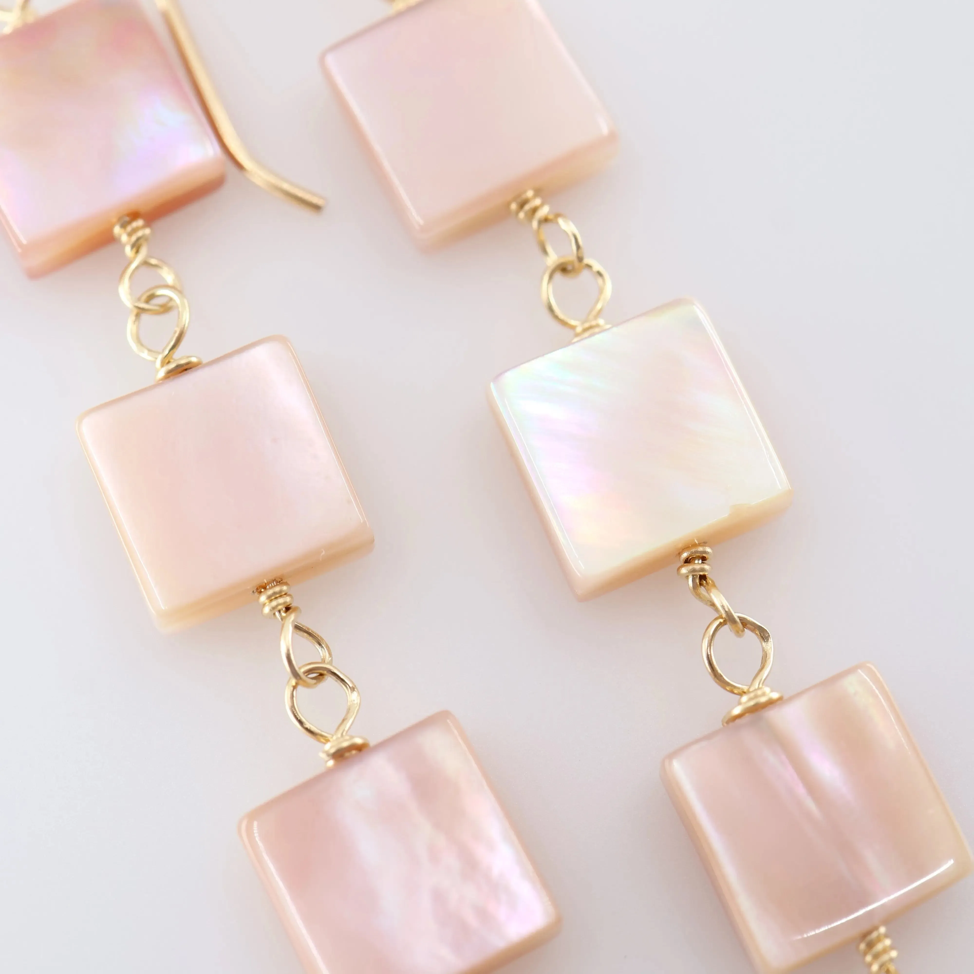 Pink Mother of Pearl Square Drop Earrings