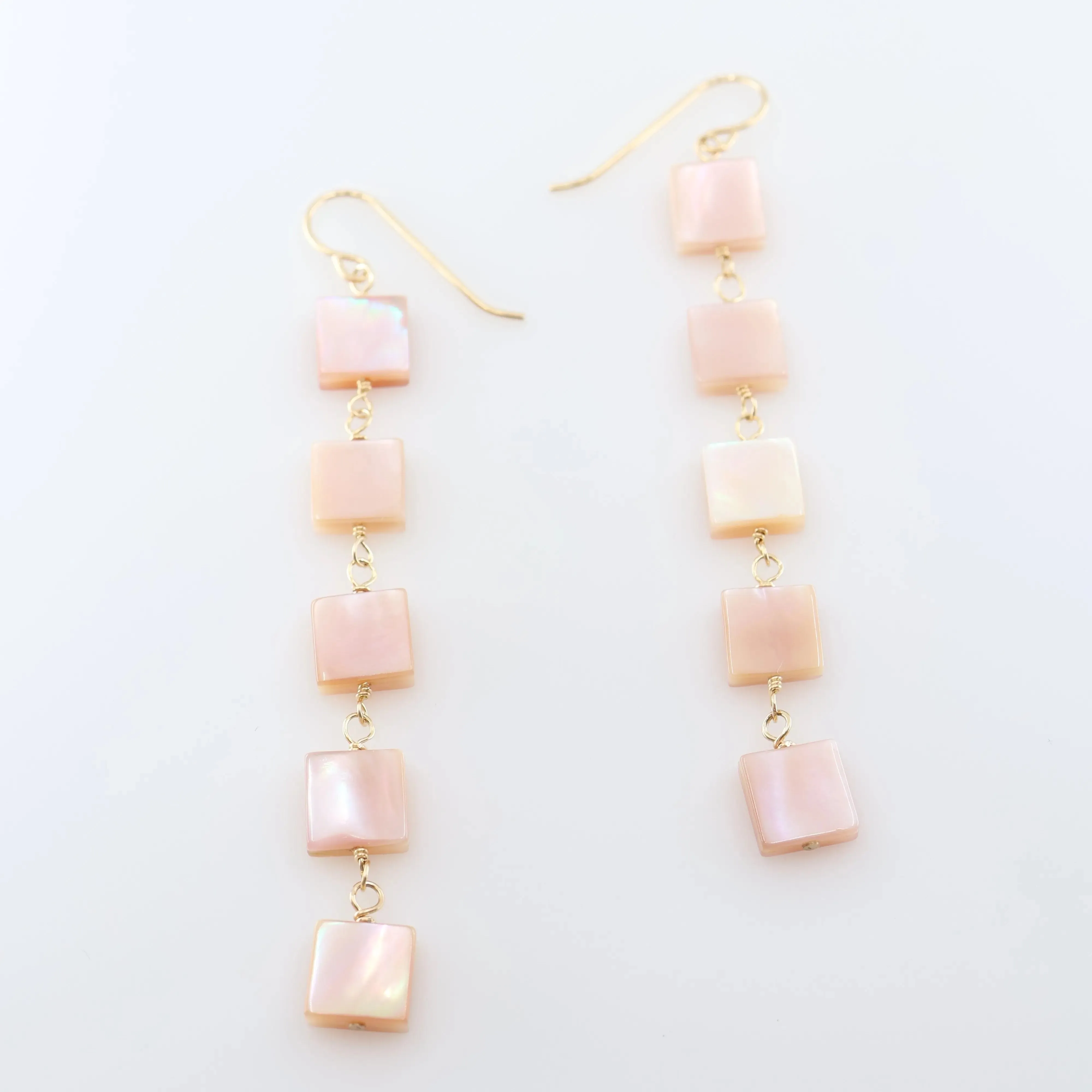 Pink Mother of Pearl Square Drop Earrings