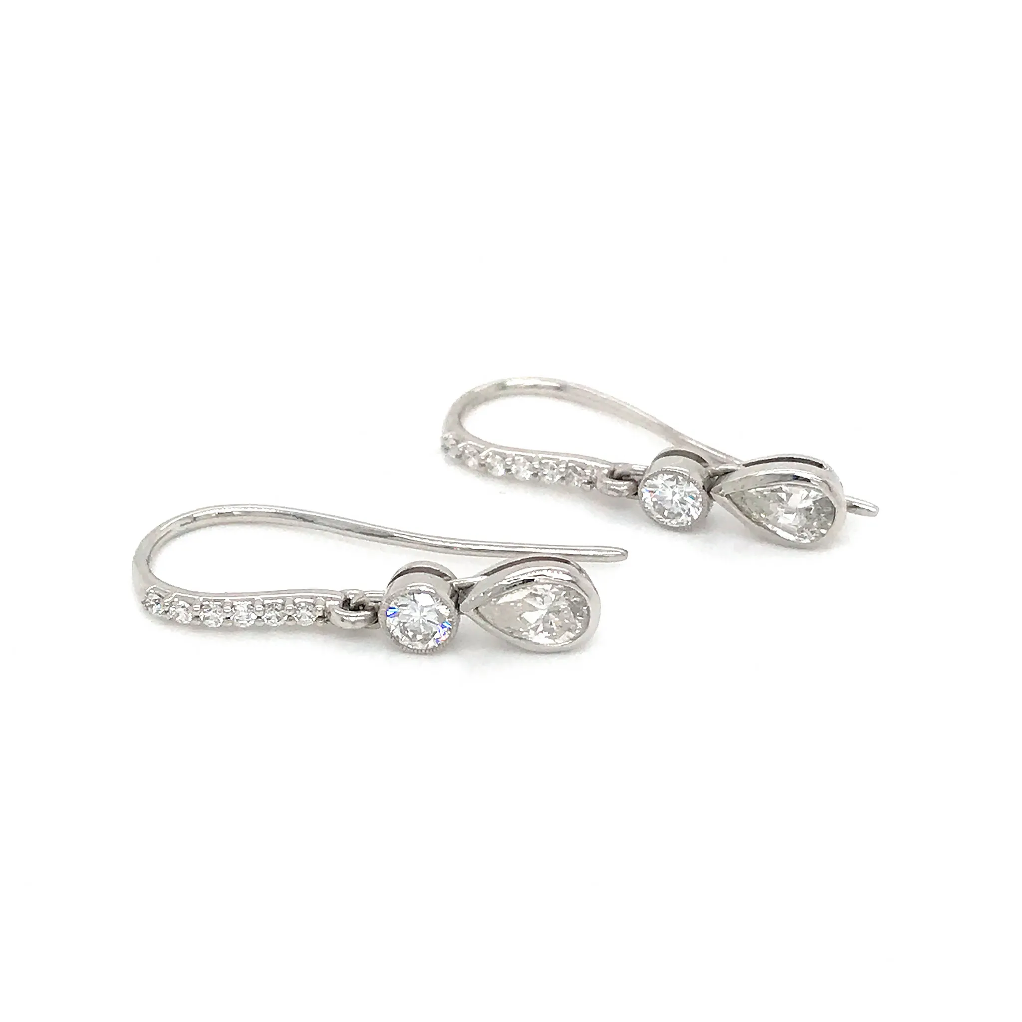 Platinum Diamond Bezel Set Drop Earrings