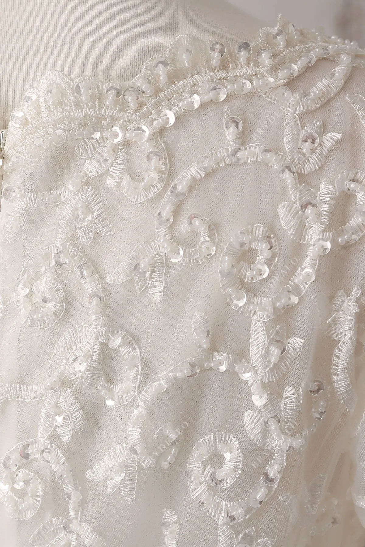 Plunging Neck Lace Satin Mermaid Overskirt Wedding Dress
