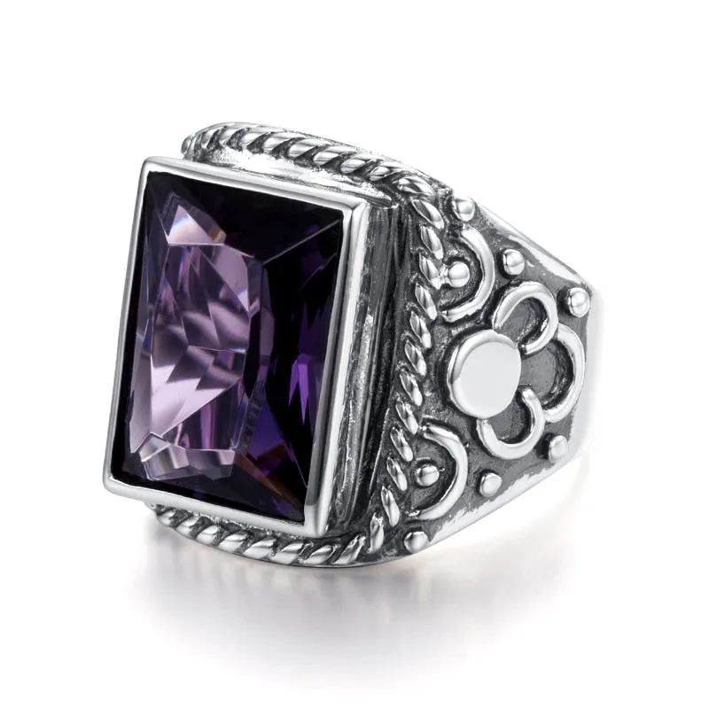 Real 925 Sterling Silver Heavy Signet Rings Men's Massive Amethyst 12*16mm Stone