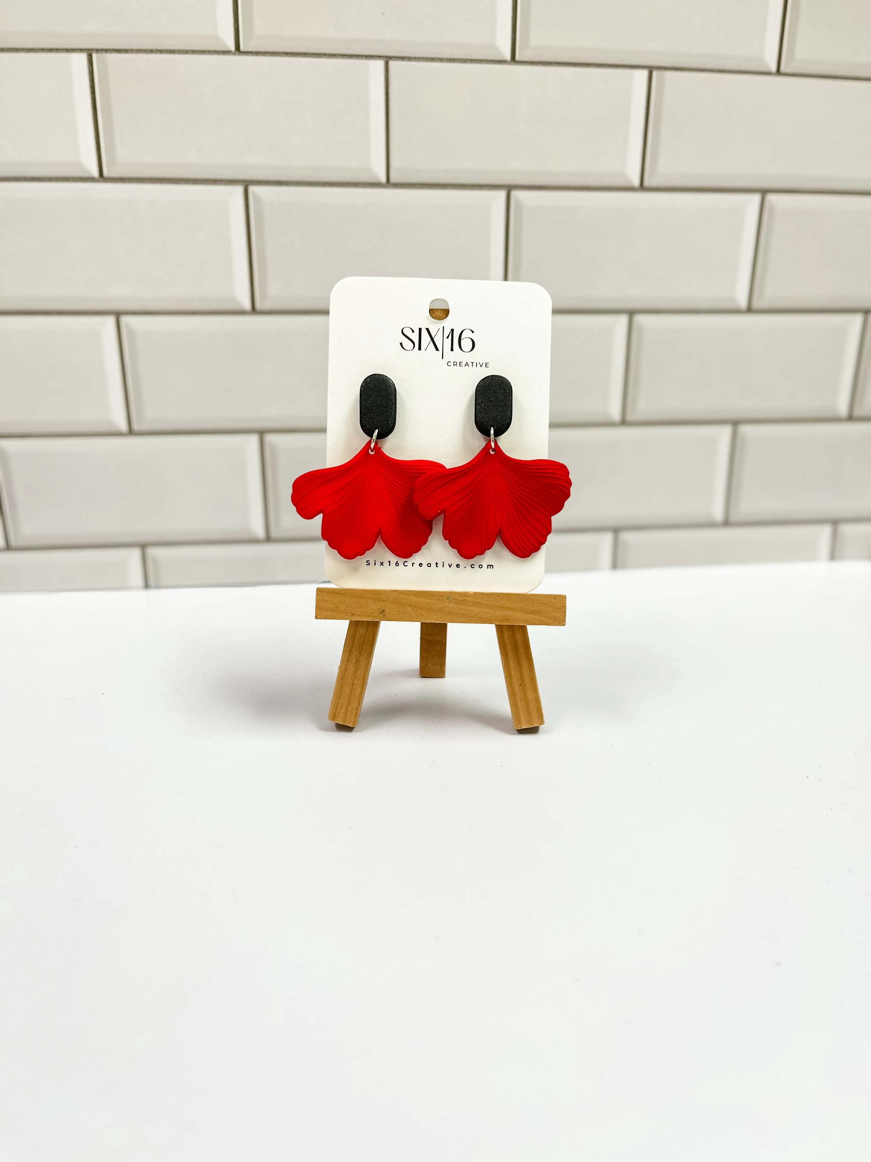 Red Ginkgo Leaf Polymer Clay Earrings
