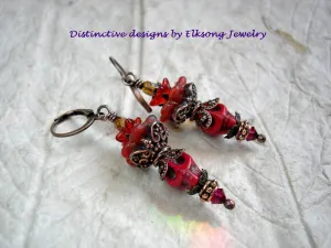 Red Sugar Skull Earrings, Fire Spirit, Orange Flower Crown