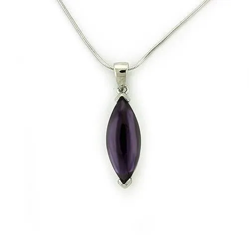 Rhodium 925 Sterling Silver Chain Pendant with AAA Grade CZ in Amethyst for Women Style LOAS1316