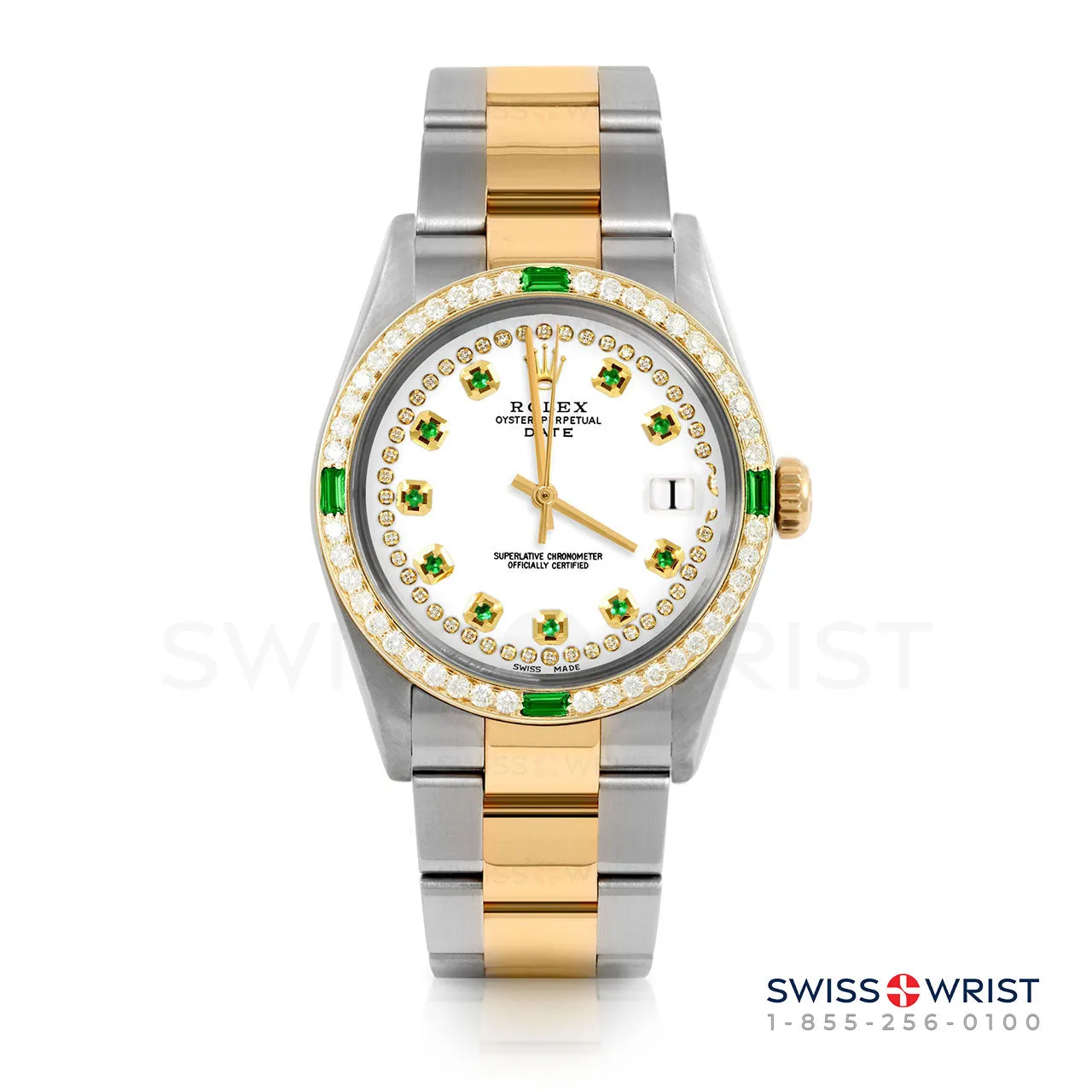 Rolex Date 34mm | 1500-TT-WHT-STRE-4EMD-OYS