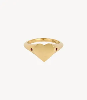 Ruby-Embraced Heart Signet Ring