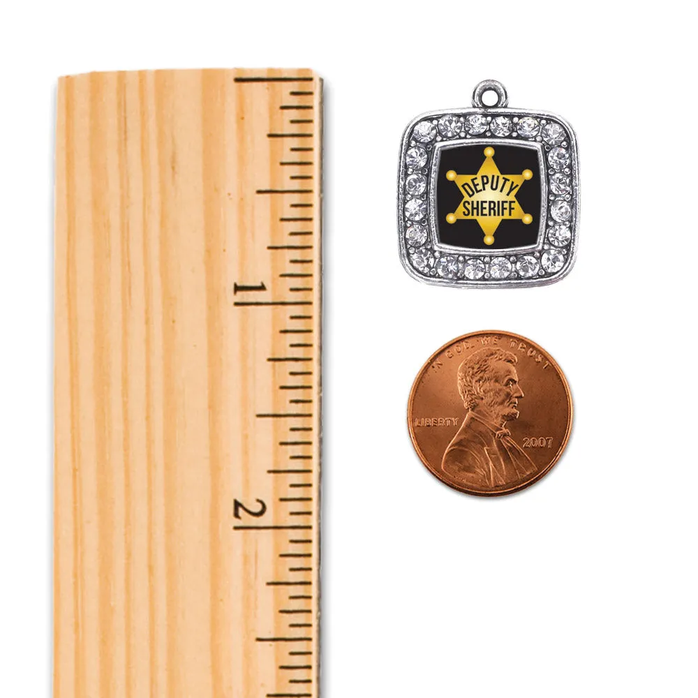 Silver Deputy Sheriff Square Charm Dangle Earrings